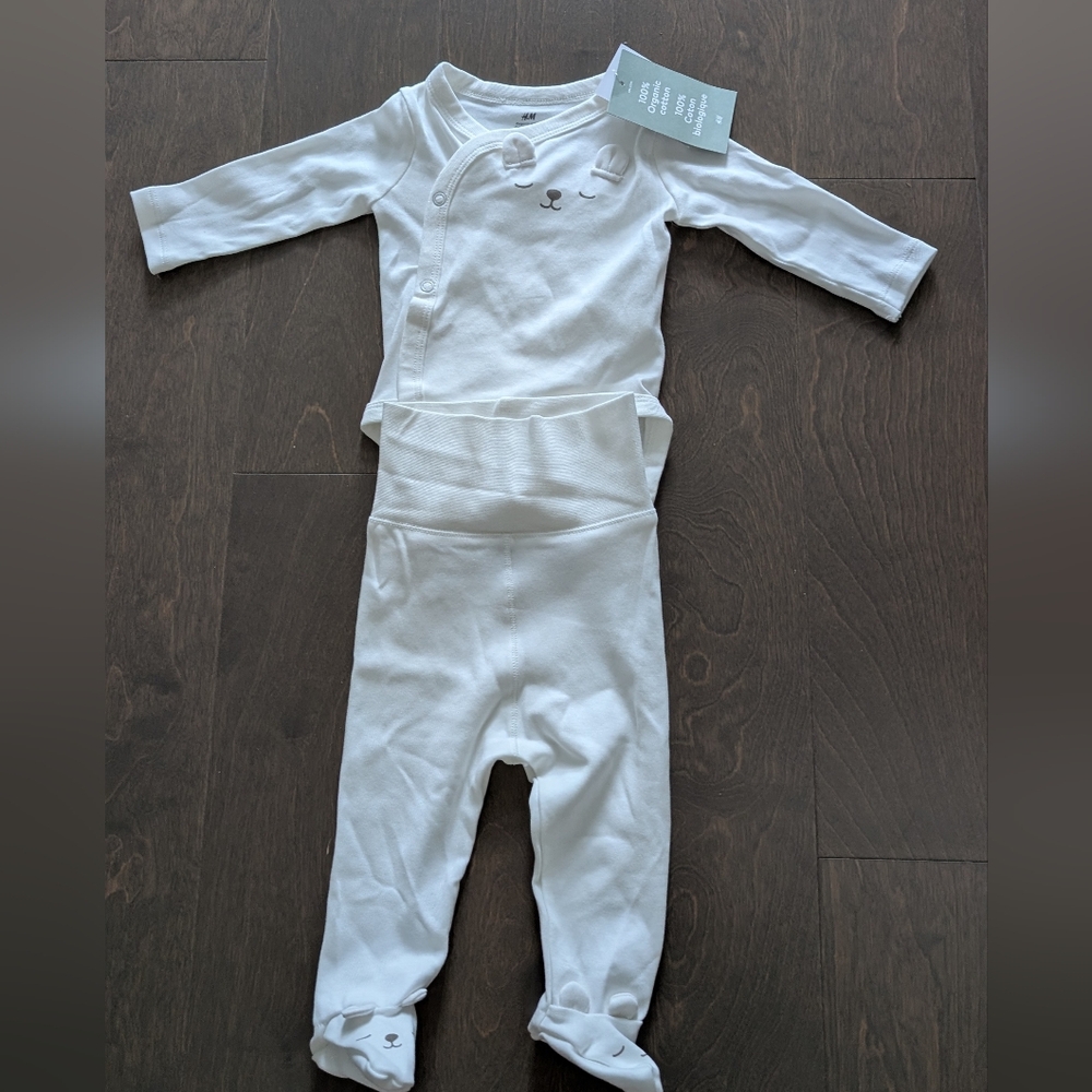 H&M White Baby Bodysuit & Pants Set Organic Cotton 3M